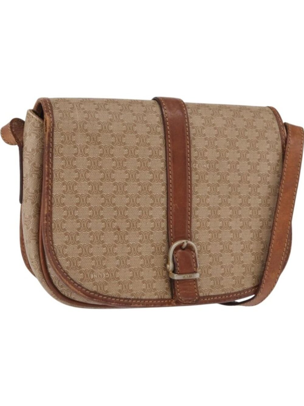 CELINE Macadam Canvas Shoulder Bag PVC Beige Gold
